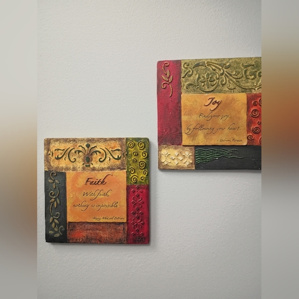 Faith And Joy, 5x5 Set of 2 Wall Tiles, Hardware on Back Ready To Hang